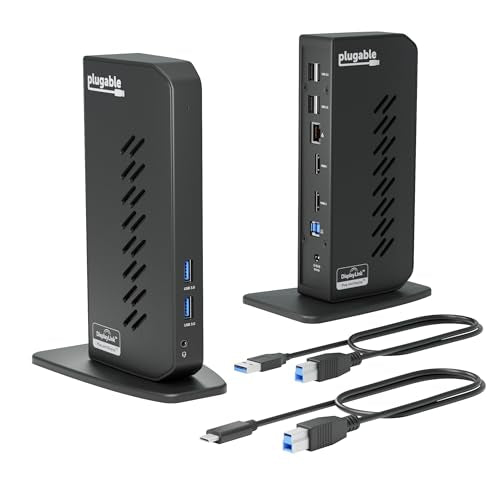 Plugable UD-3900Z USB 3.1 Dual HDMI Docking Station, 10 Ports, for macOS, Windows, ChromeOS