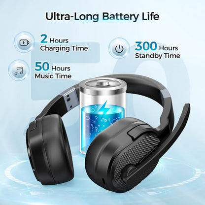 COSMUSIS BH654A Over Ear Bluetooth Headphones Black Wireless Passive Noise Cancellation 50 Hours Battery Life