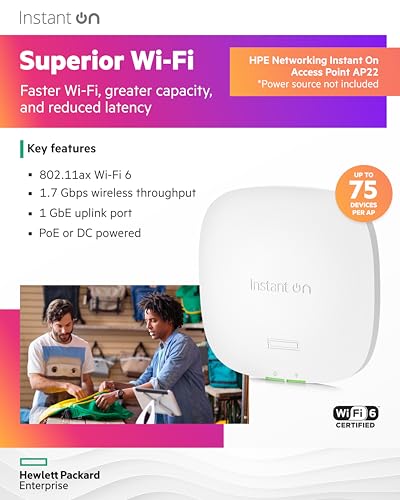 Hewlett Packard Enterprise Indoor Access Point AP22 Dual-Band 802.11ax Wi-Fi 6 Long Range Wireless Router | 1200 Mbps Data Transfer Rate | Model R4W01A | Not Power Adaptor Included