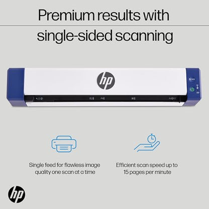 HP PS100W Portable Document Scanner - Wi-Fi, 300 DPI - Compact Document Scanner