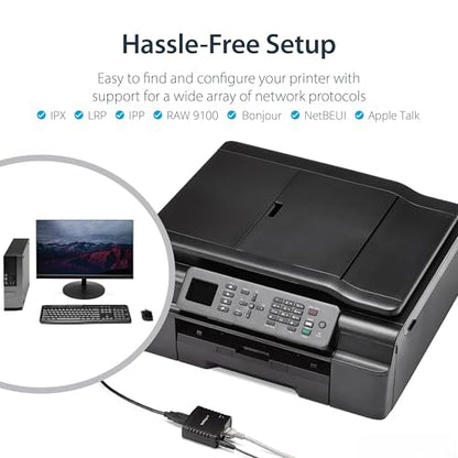 StarTech.com 1-Port USB 2.0 Network Print Server PM1115U2 10/100 Mbps TAA Compliant Wired Ethernet