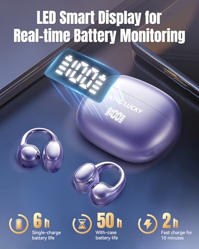 King Lucky i121 Open-Ear Bluetooth 6.0 Headphones with Mic, Dynamic Driver, Waterproof, Touch Control, Wireless