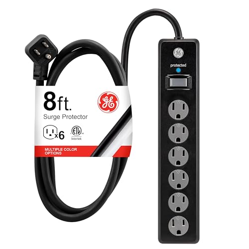 GE 8 Ft Extension Cord 33662 125 Volts 15 Amps 6 Outlets Surge Protection