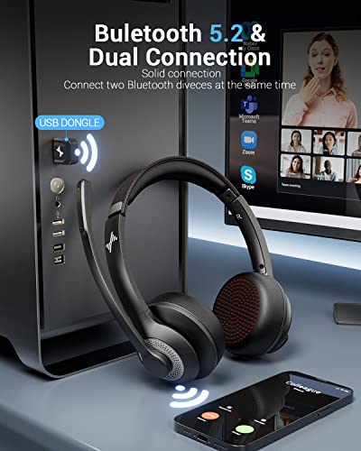 JIAMQISHI EH02 Bluetooth V5.2 Wireless Headset with Microphone for Adults