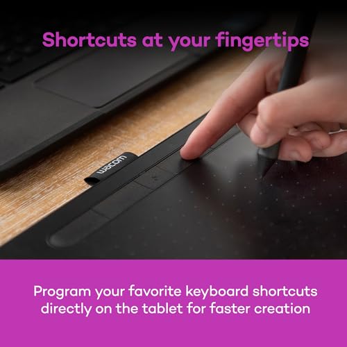 Wacom Intuos Small CTL4100 Graphics Tablet, 4096 Levels, USB-A, Without Bluetooth, Black