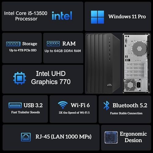 HP Pro Tower 290 G9 Desktop PC, Intel Core i5-13500, 32GB RAM, 1TB SSD, Integrated Graphics, Windows 11 Pro