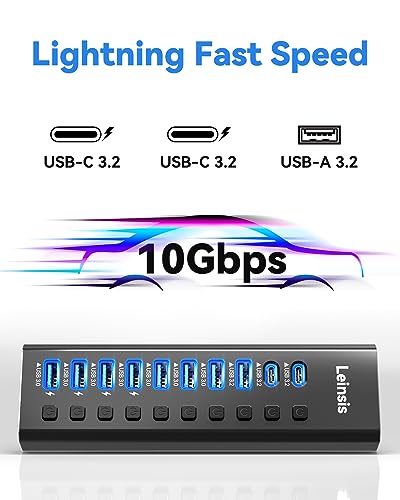 LEINSIS 10-Port Powered USB Hub KZW-U10217B