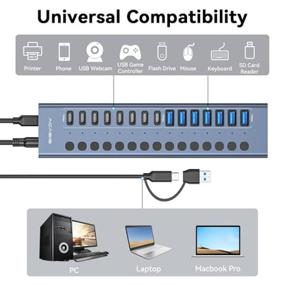 ACASIS 16-Port USB 3.2 Hub, 8 USB-A & 8 USB-C, 10Gbps, Aluminum, Compatible with Windows & Mac