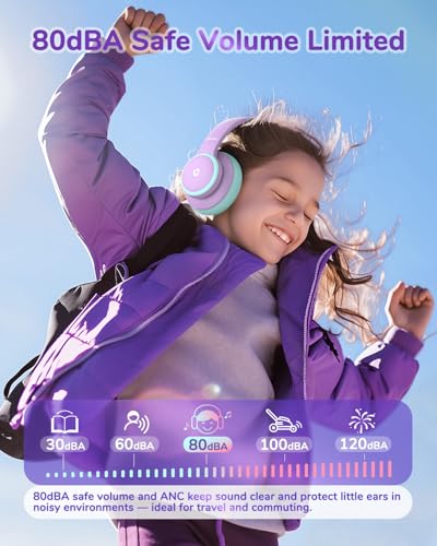 iClever BTH26 Headphones 40mm Dynamic Driver Bluetooth 5.4 Active Noise Cancellation Over Ear Kids Headphones