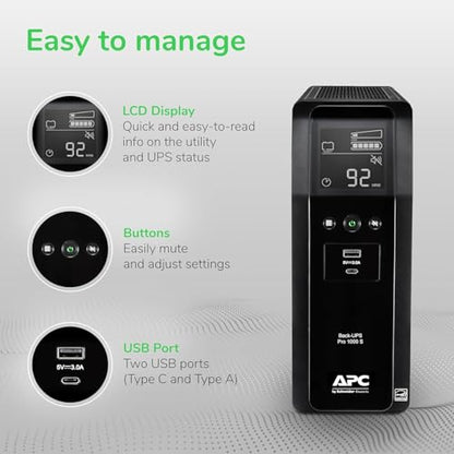 APC 1000VA BR1000MS 600W Line-interactive UPS, 120V