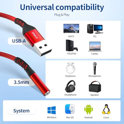 STSAUX 2-Pack USB-A to 3.5mm TRRS Adapter External Sound Card Converter