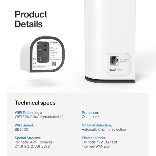 Linksys Velop Micro 7 LN1603 Dual-Band 5 Gbps Wi-Fi 7 Mesh System 3-Pack