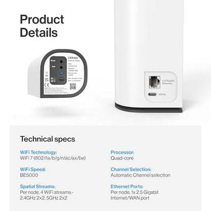 Linksys Velop Micro 7 LN1603 Dual-Band 5 Gbps Wi-Fi 7 Mesh System 3-Pack
