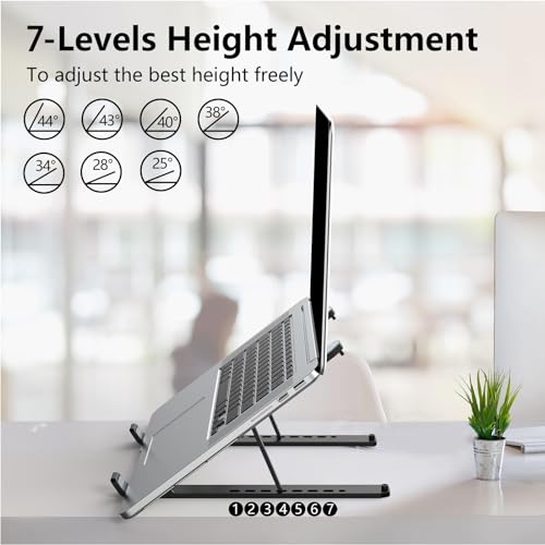 Tonmom Laptop Stand 10.5" x 1.96" x 0.68" Adjustable Metal/ABS/ Silicone Laptop Holder with 7 Levels of Height Adjustment for 10-15.6" Laptops and Tablets