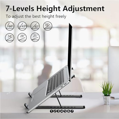 Tonmom Laptop Stand 10.5" x 1.96" x 0.68" Adjustable Metal/ABS/ Silicone Laptop Holder with 7 Levels of Height Adjustment for 10-15.6" Laptops and Tablets