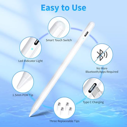 DRYMOKINI 503W Rechargeable Stylus Pen for Touchscreens, Compatible with Android & iOS Devices
