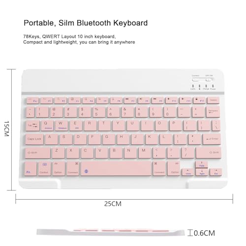 LOOBOAKY Wireless Keyboard QWERTY 78 Keys Pink Ergonomic Bluetooth Rechargeable for Tablets