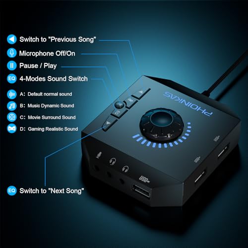 PHOINIKAS USB External Sound Card T10 2.0 Stereo 48 KHz for PC