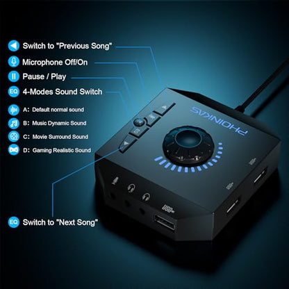 PHOINIKAS USB External Sound Card T10 2.0 Stereo 48 KHz for PC