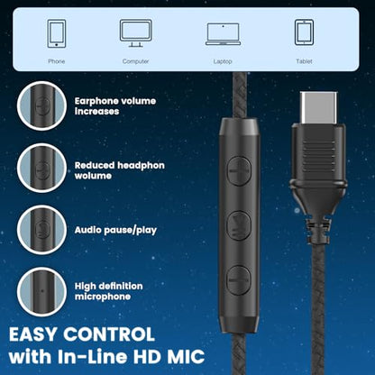 Cowyawn USB C Headphones Wired 40mm Dynamic Driver Over Ear Noise Isolation Stereo Adjustable Headband
