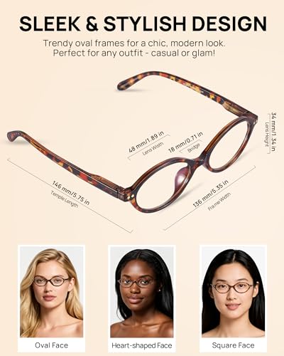 Bossace 2 Count BR301 Blue Light Blocking Glasses, Oval Shape, TR90 Frame, UV Protection, Anti-Glare, Lightweight