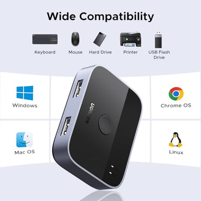 UGREEN 2-Port USB 3.0 Switch 2 Amps 5 Volts Manual Normally Open USB Switcher Button Model 35313