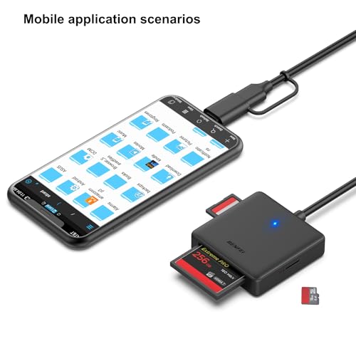 BENFEI 4-Card Memory Card Reader, Model 000328black, USB Type C, USB 3.0, Compact