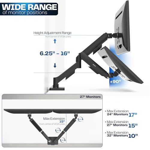 VIVO 17-32 inch Dual Monitor Stand STAND-V002O Tabletop Mount Articulating 90 Degree Black
