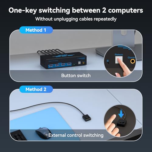 VPFET 2 Ports SW221-Deep Blue 12V DC 1A USB 3.0 KVM Switch Model