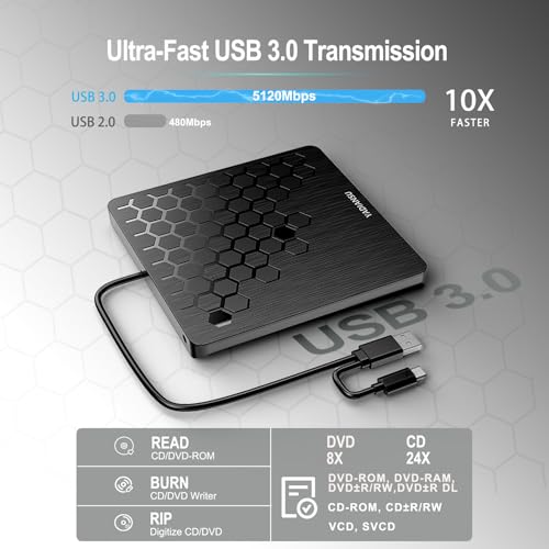 YADIANSU 0.5" YD168 USB 3.0 External CD DVD Drive