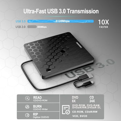 YADIANSU 0.5" YD168 USB 3.0 External CD DVD Drive