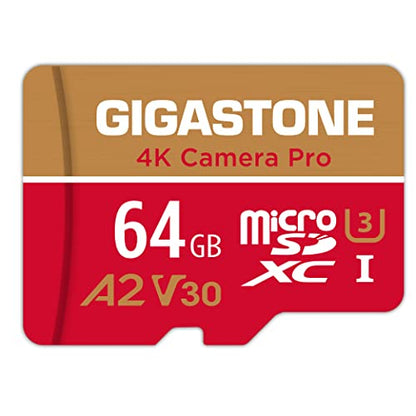 Gigastone 64GB 4K Camera Pro Micro SDXC Memory Card UHS-I U3 A2 V30