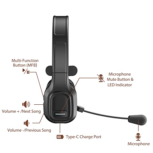 COMEXION BH-M100 Bluetooth Headset Wireless Noise Cancellation Communication Device for Adults