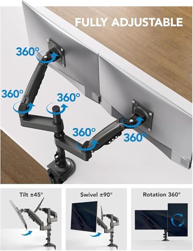 HUANUO 32 Inch HNDS8 Dual Monitor Stand Ergonomic Adjustable Tilt 45 Degrees Tabletop Mount