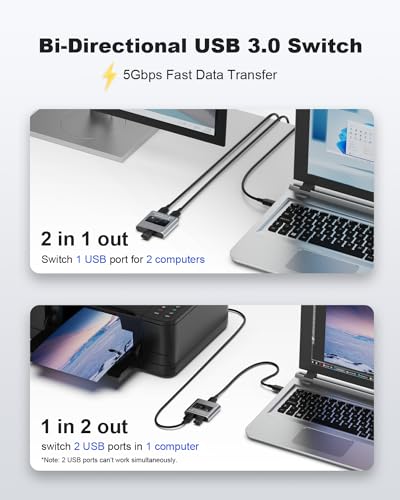 Jancane Aluminum USB 3.0 Switch U102-A 5Gbps Bi-Directional 2-1 Sharing Peripheral Device