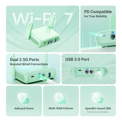 GL.iNet GL-MT3600BE Portable Travel Router Dual-Band Wi-Fi 7 Ethernet