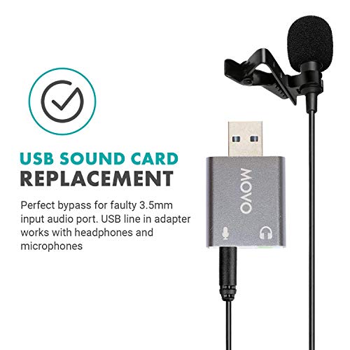 Movo USB Sound Card USB-AC1 Stereo Audio Adapter