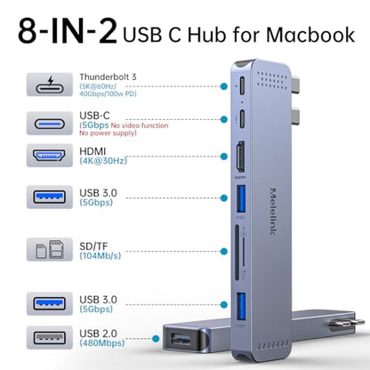 Melelink 8 Port USB C Docking Station Dual HDMI 4K 40Gbps