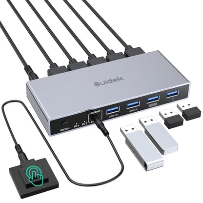 SUIDEK HDMI KVM Switch 2 Computers 2 Ports 5V 2A Push Button Surface Mount Aluminum
