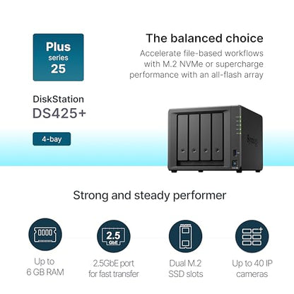 Synology 4-Bay DiskStation DS425+ Network Attached Storage (NAS)
