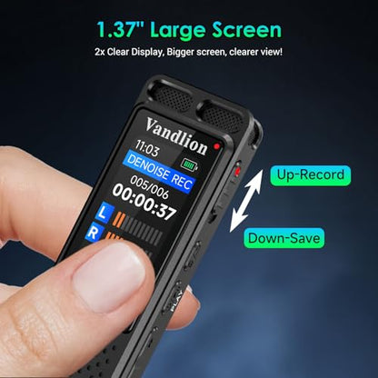 Vandlion 16GB V99 USB-C Digital Voice Recorder 1536Kbps - Playback, 100Hrs Battery Life
