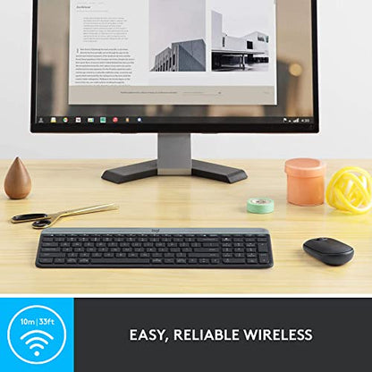 Logitech MK470 Slim Wireless Keyboard and Mouse Combo - Model 920-009437 - USB Connectivity - Optical Movement Detection - QWERTY Layout - Compatible with Windows 7, 10, 11 - Graphite