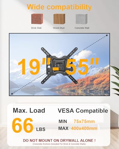 XVCAS Wall Mount for TV and Monitors 19-55 inch VESA 400x400mm Alloy Steel Black