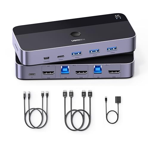 UGREEN KVM Switch 2-Port HDMI USB 3.0 Metal Controller 4K@60Hz