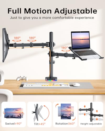 H&C 13-32" KHUS-M074-RGB Monitor & Laptop Mount, 1 Count, Adjustable, 18 lbs Capacity, VESA 75x75/100x100