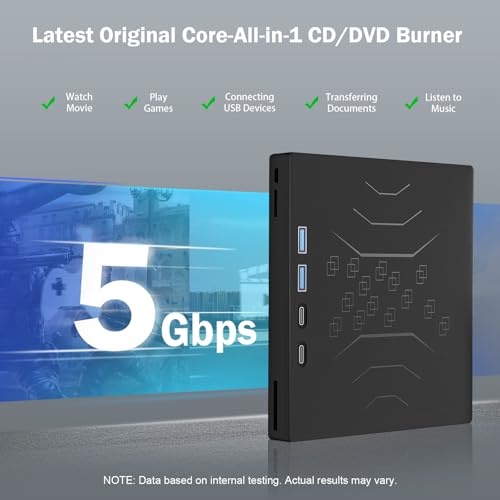 Wbacon 7 in 1 External DVD Drive USB 3.0 Type-C Lightweight Portable