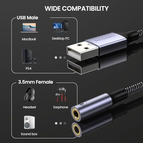 MOSWAG USB Audio Adapter 0.65 Feet 700445322292 Stereo 48kHz Audio Device