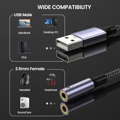 MOSWAG USB Audio Adapter 0.65 Feet 700445322292 Stereo 48kHz Audio Device