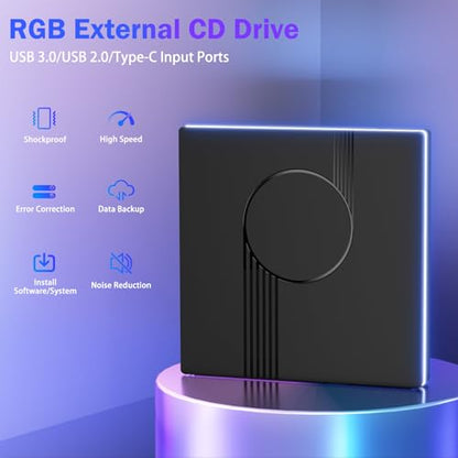 Wbacon External DVD Drive 0759357095619, USB 3.0 Type-C, 8X DVD Read/Write, Portable Optical Drive
