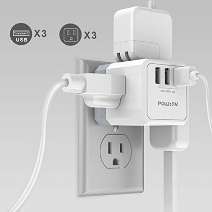 POWSAV 2.5"L x 1.9"W 1 NBW-119 125 Volts 15 Amps Compact USB Power Strip